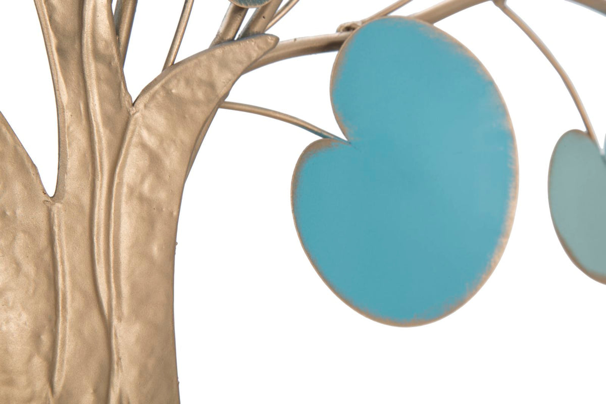 Albero Aurelia – Scultura Murale in Metallo Oro e Turchese, Pannello Decorativo da Parete, Albero della Vita Moderno