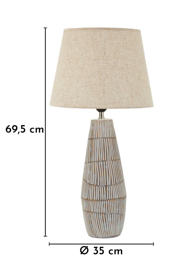 Lampada da Tavolo in Resina con Texture Materica e Paralume in Lino Naturale