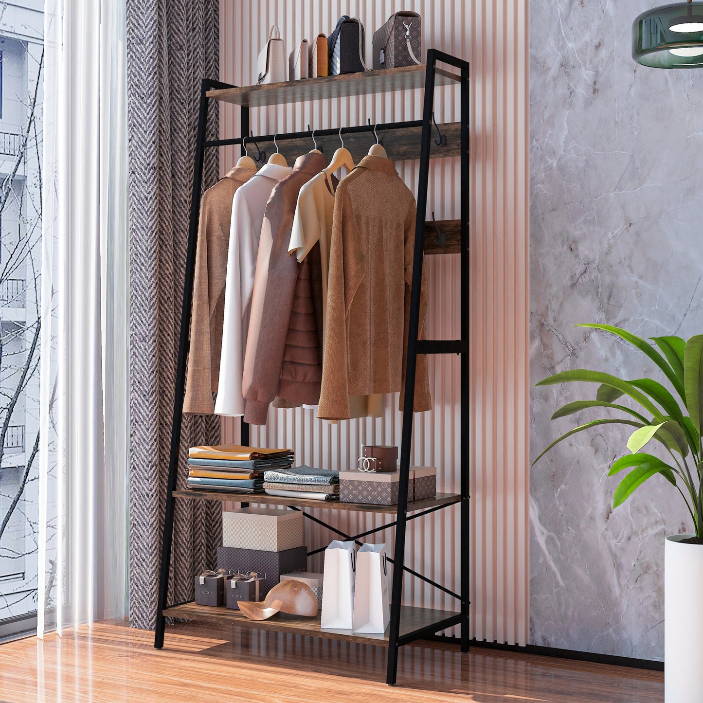 Appendiabiti con Scaffale in Metallo Nero – Stand Guardaroba Robusto e Moderno