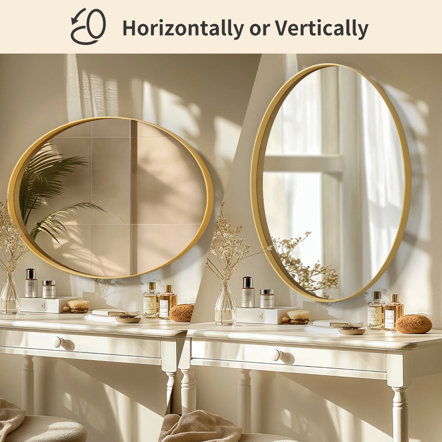 Specchio ovale dorato da bagno e parete, cornice in metallo decorativo moderno - AESSEWOOD