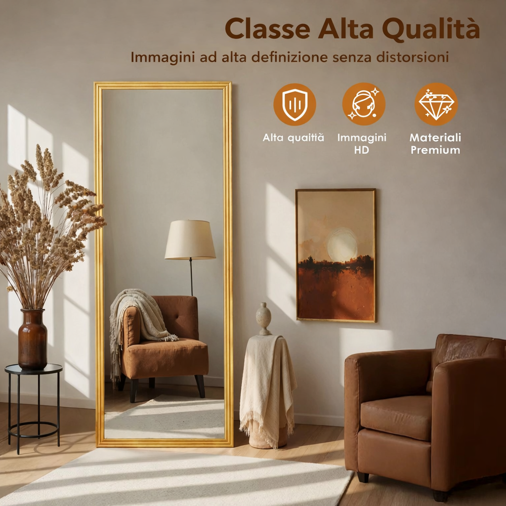 Specchio a Figura Intera in Legno Massello – Cornice Naturale Artigianale 160x50 cm | Eleganza Calda per Ogni Ambiente - AESSEWOOD