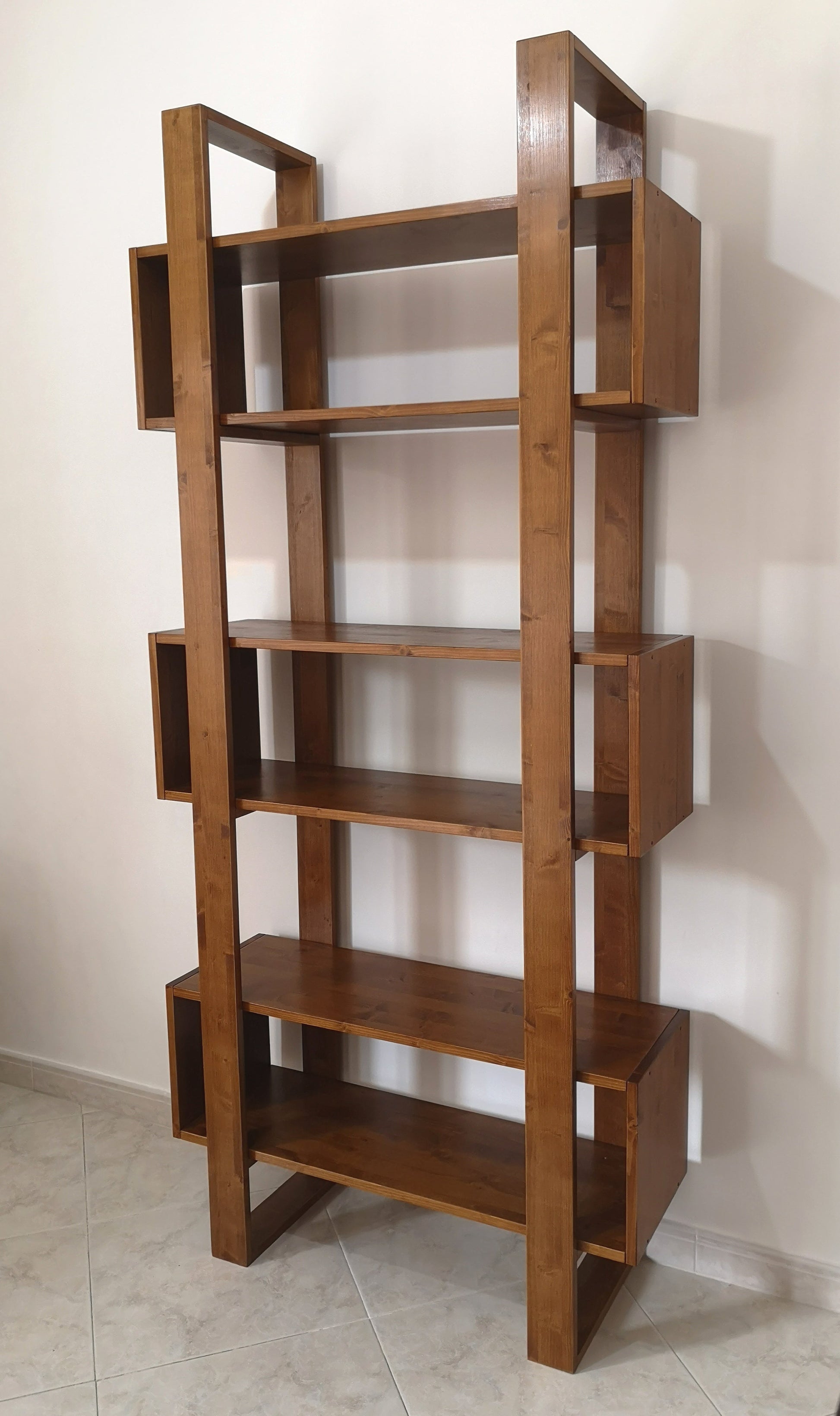 Libreria moderna design vintage scaffale in legno massello noce- PLATONE - AESSEWOOD