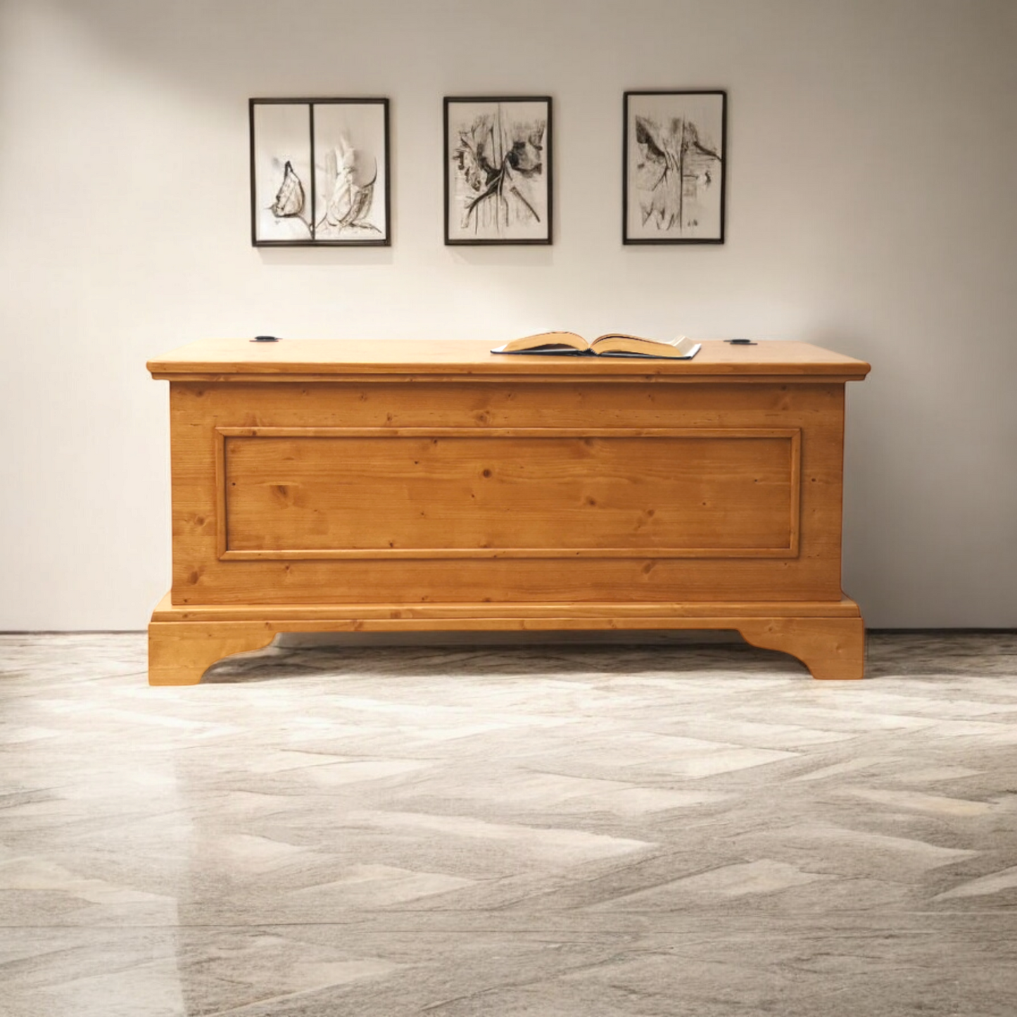 Cassapanca CLASSICA in Legno Massello Noce Chiaro con vano contenitore - Eleganza e Funzionalità per la Casa