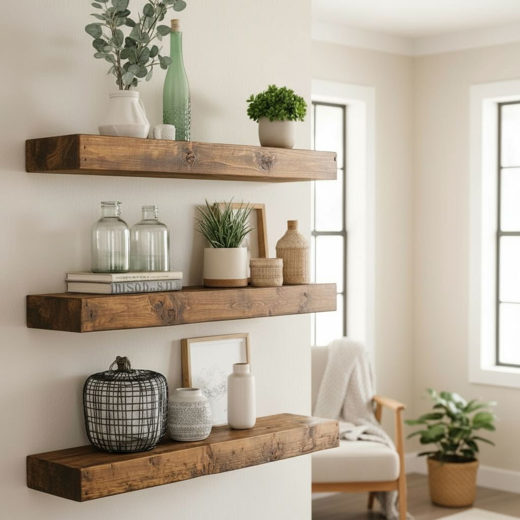 Set di 2 mensole sospesi in legno per libri, immagini, mensola da parete in legno massiccio (60 cm), stile rustico, per cucina, bagno, ufficio, camera da letto, soggiorno, cameretta dei bambini