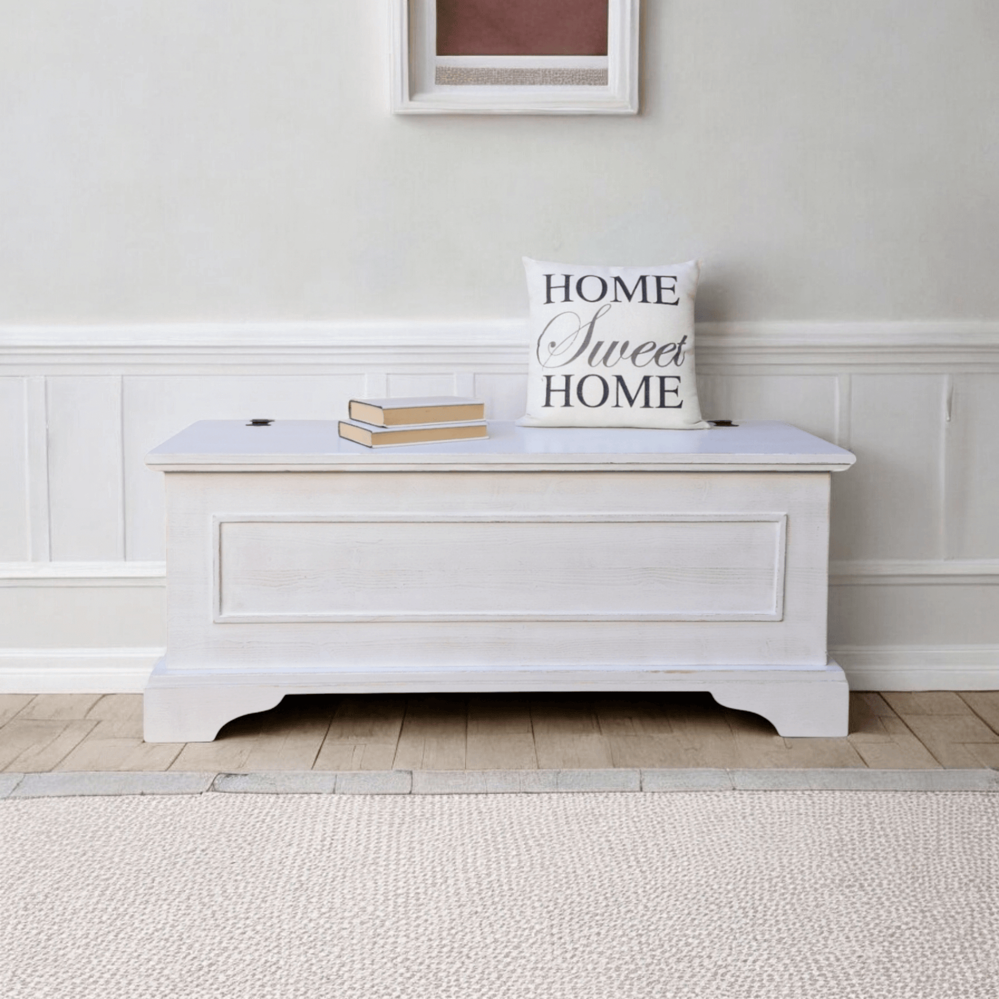 Cassapanca CLASSICA in Legno Massello Bianco Shabby con Vano Contenitore – Eleganza e Funzionalità per la Casa - AESSEWOOD