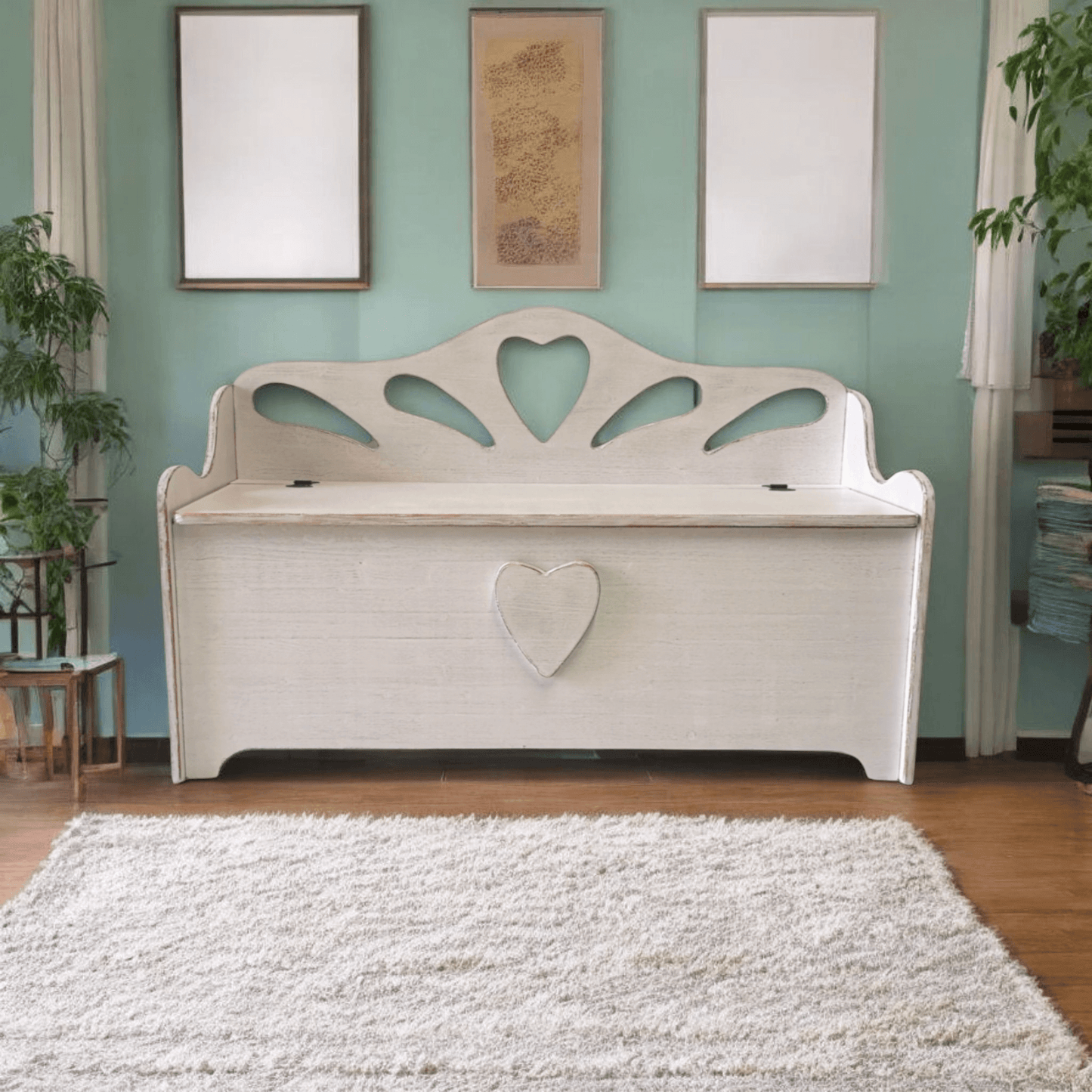 Cassapanca PETALI&CUORE bianco shabby - AESSEWOOD