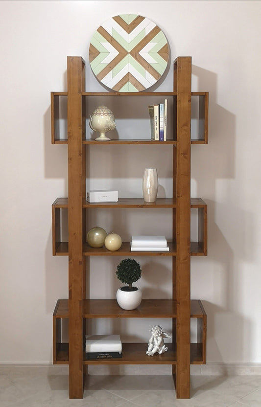 Libreria moderna design vintage scaffale in legno massello noce- PLATONE - AESSEWOOD