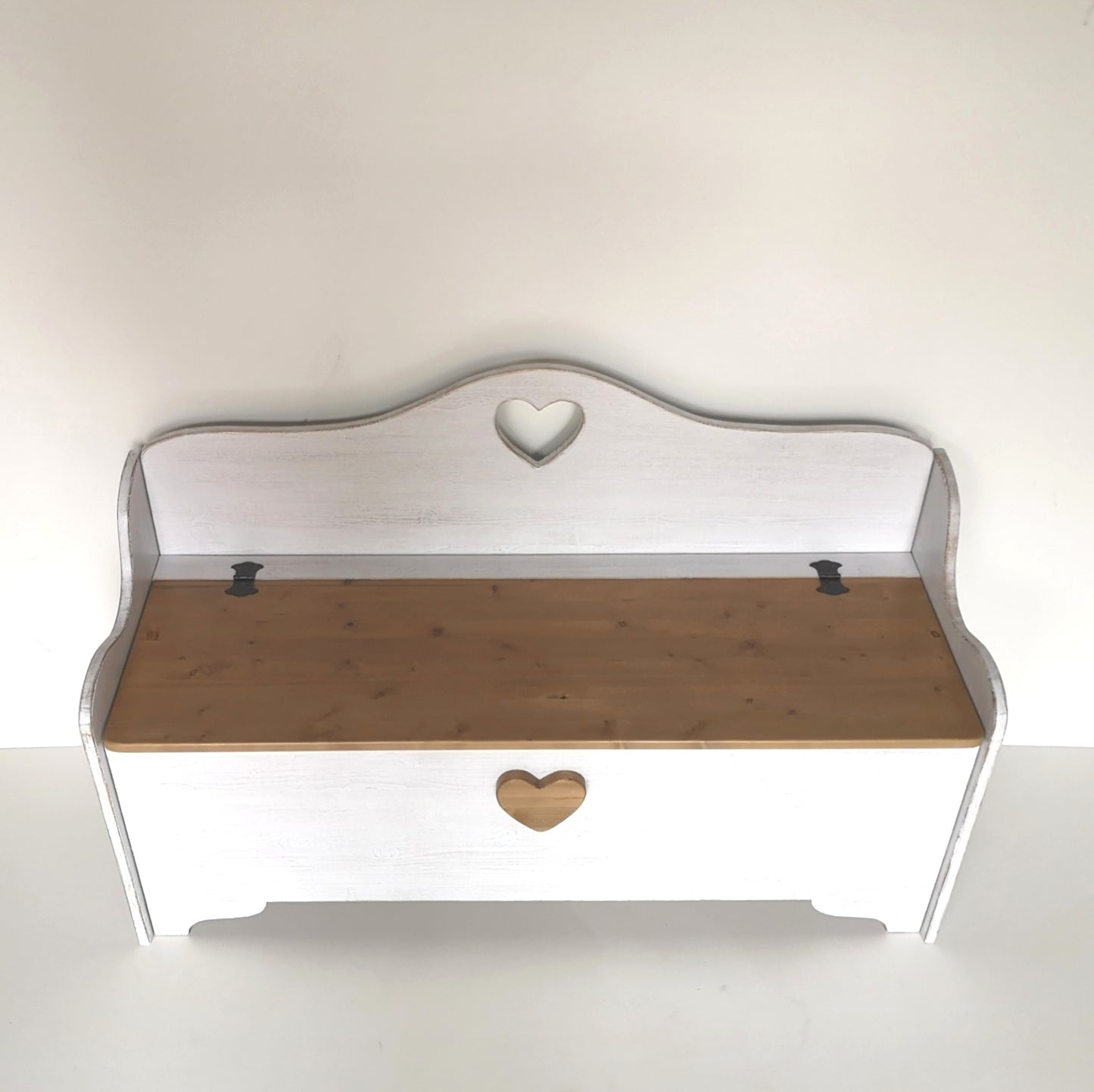 Cassapanca baule vintage in legno massello bianco shabby e noce -CUORE&CUORE - AESSEWOOD