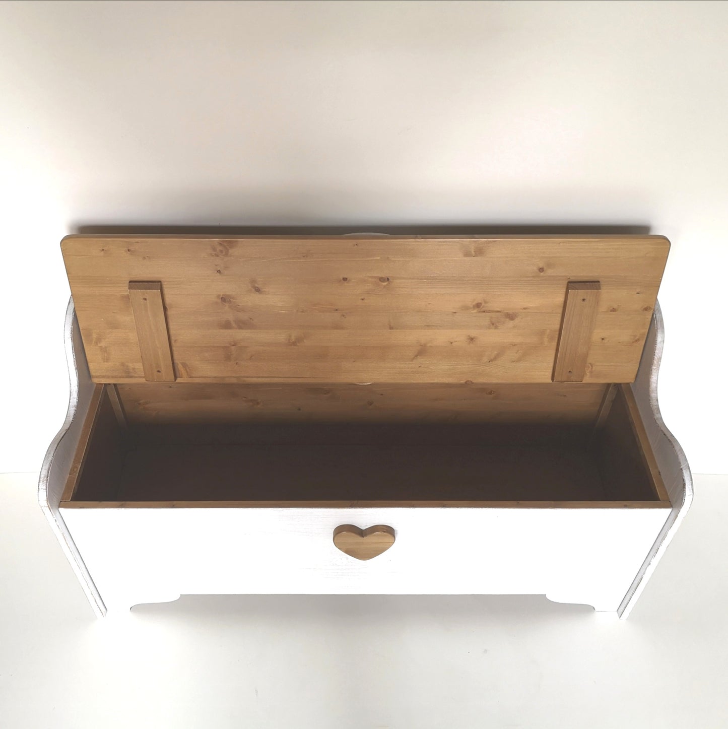 Cassapanca baule vintage in legno massello bianco shabby e noce -CUORE&CUORE - AESSEWOOD
