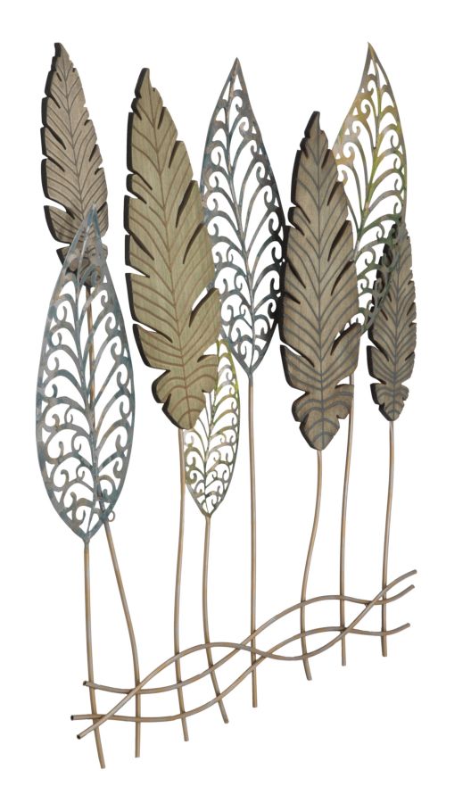 Foglie Eden Royale – Scultura Murale in Metallo e Legno, Pannello Decorativo Botanico da Parete, Design Moderno per Soggiorno, Ingresso e Camera, 75x87 cm