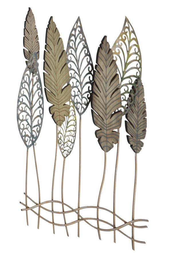 Foglie Eden Royale – Scultura Murale in Metallo e Legno, Pannello Decorativo Botanico da Parete, Design Moderno per Soggiorno, Ingresso e Camera, 75x87 cm