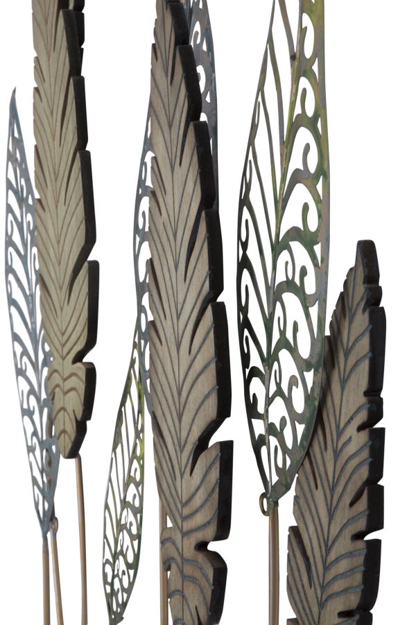 Foglie Eden Royale – Scultura Murale in Metallo e Legno, Pannello Decorativo Botanico da Parete, Design Moderno per Soggiorno, Ingresso e Camera, 75x87 cm