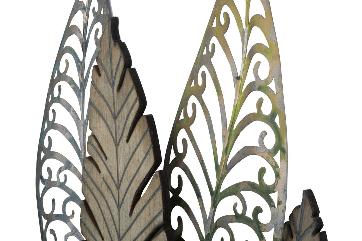 Foglie Eden Royale – Scultura Murale in Metallo e Legno, Pannello Decorativo Botanico da Parete, Design Moderno per Soggiorno, Ingresso e Camera, 75x87 cm