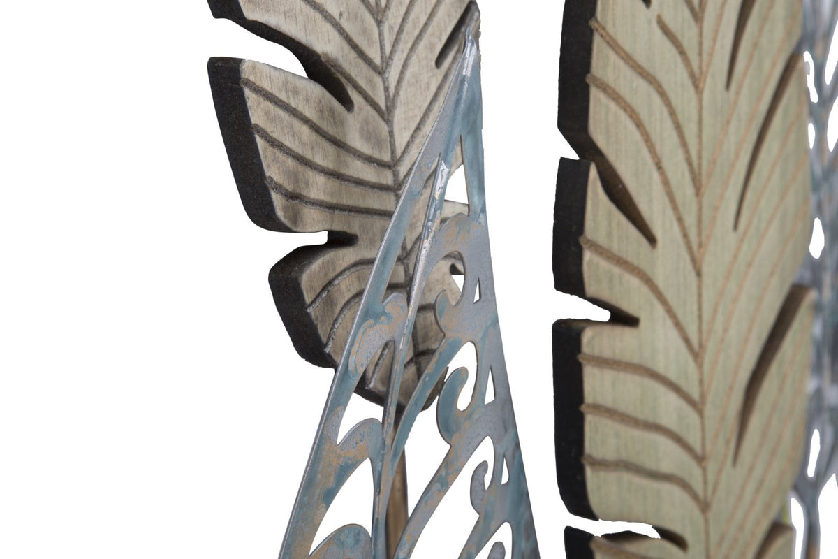 Foglie Eden Royale – Scultura Murale in Metallo e Legno, Pannello Decorativo Botanico da Parete, Design Moderno per Soggiorno, Ingresso e Camera, 75x87 cm