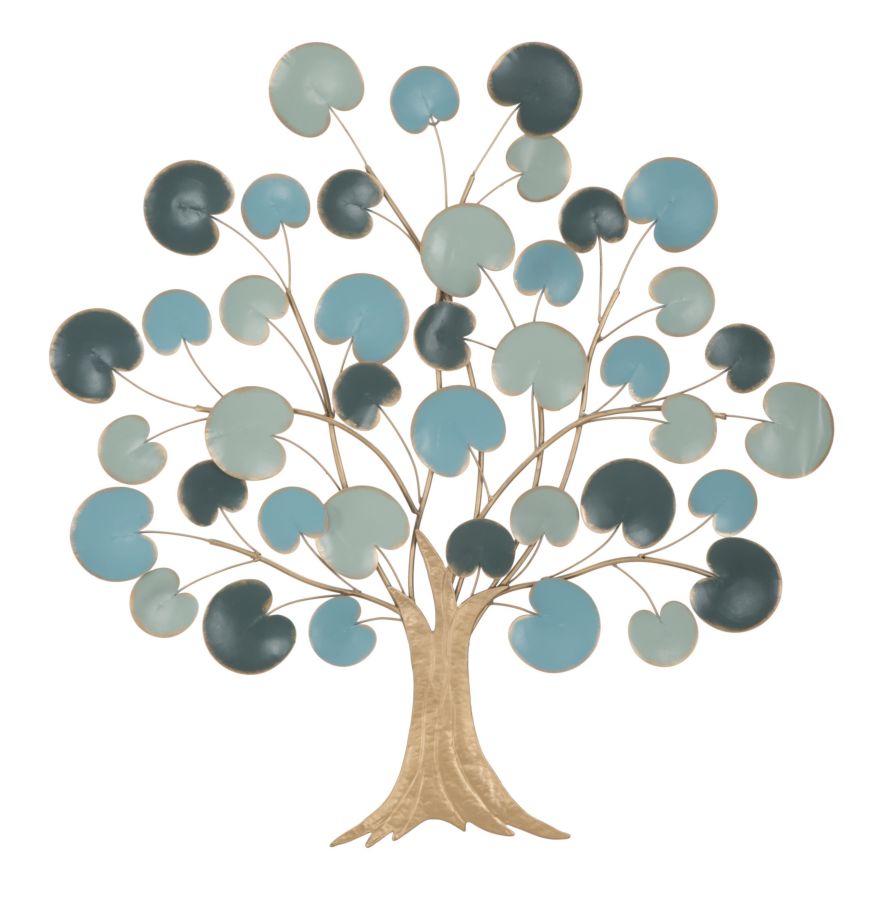 Albero Aurelia – Scultura Murale in Metallo Oro e Turchese, Pannello Decorativo da Parete, Albero della Vita Moderno