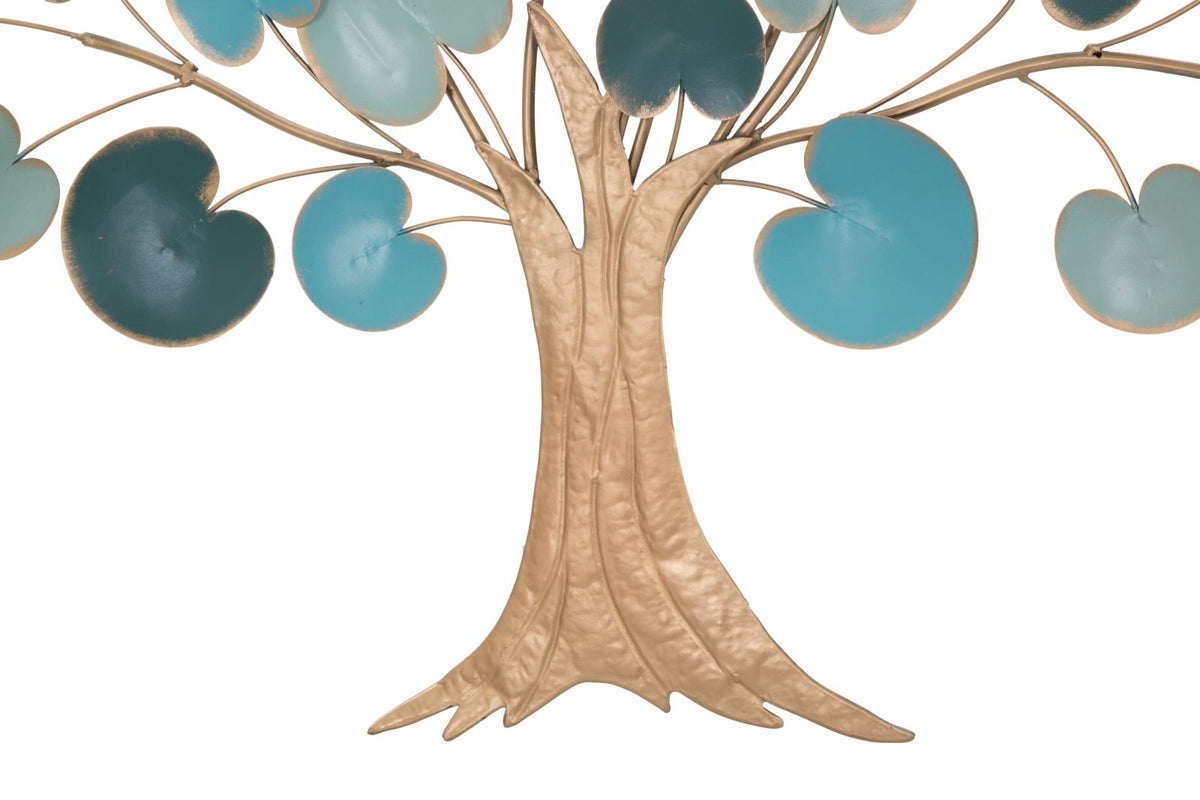 Albero Aurelia – Scultura Murale in Metallo Oro e Turchese, Pannello Decorativo da Parete, Albero della Vita Moderno
