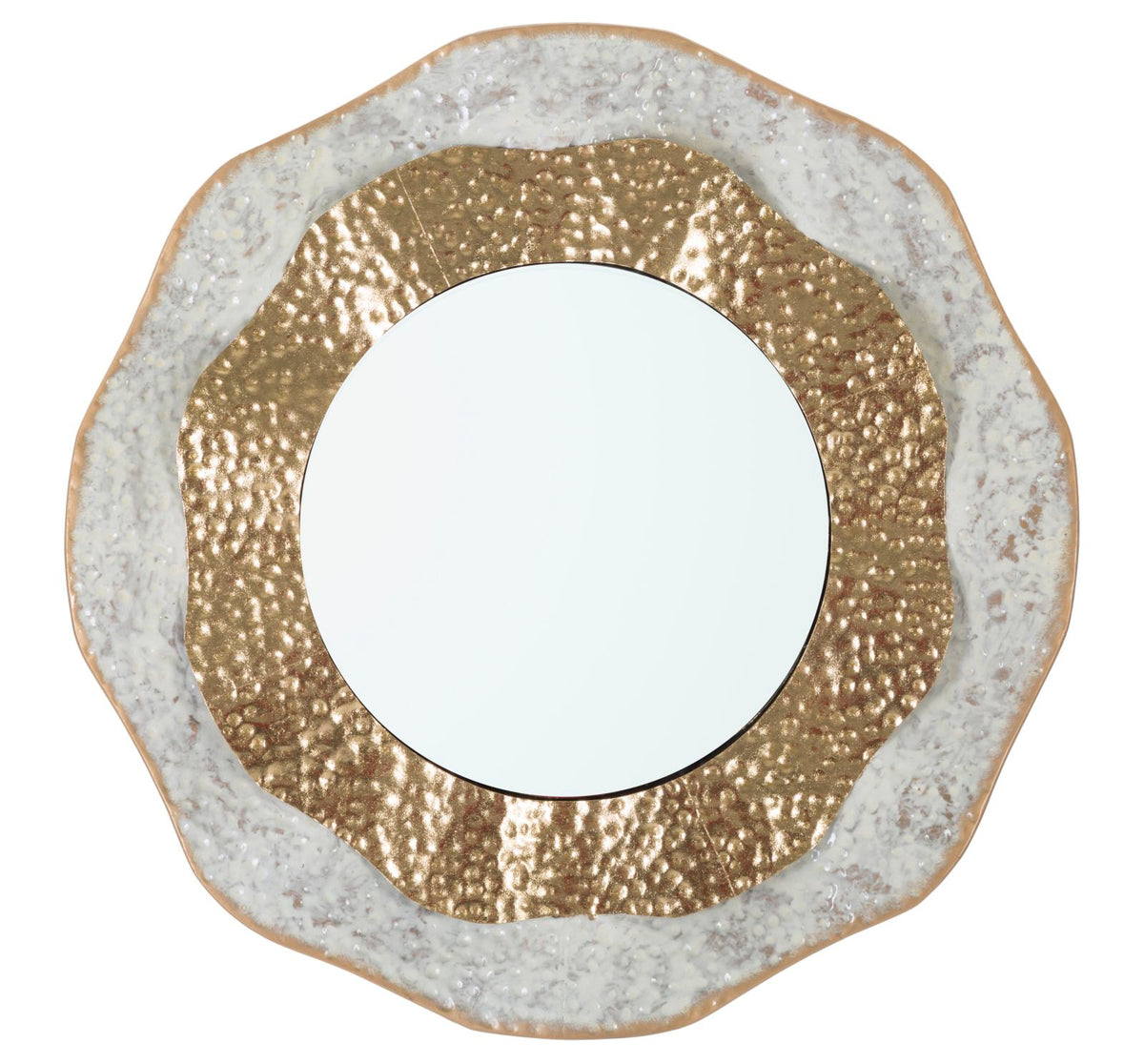 Specchio da Parete “Aurelia” | Specchio Decorativo Oro e Bianco | Design Elegante e Raffinato | Arredo Glamour | Ø 54,5 cm