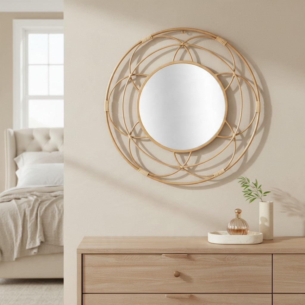 Specchio da Parete “Valencia Royale” | Specchio Rotondo con Cornice Geometrica Dorata | Design Elegante e Raffinato Ø 60 cm