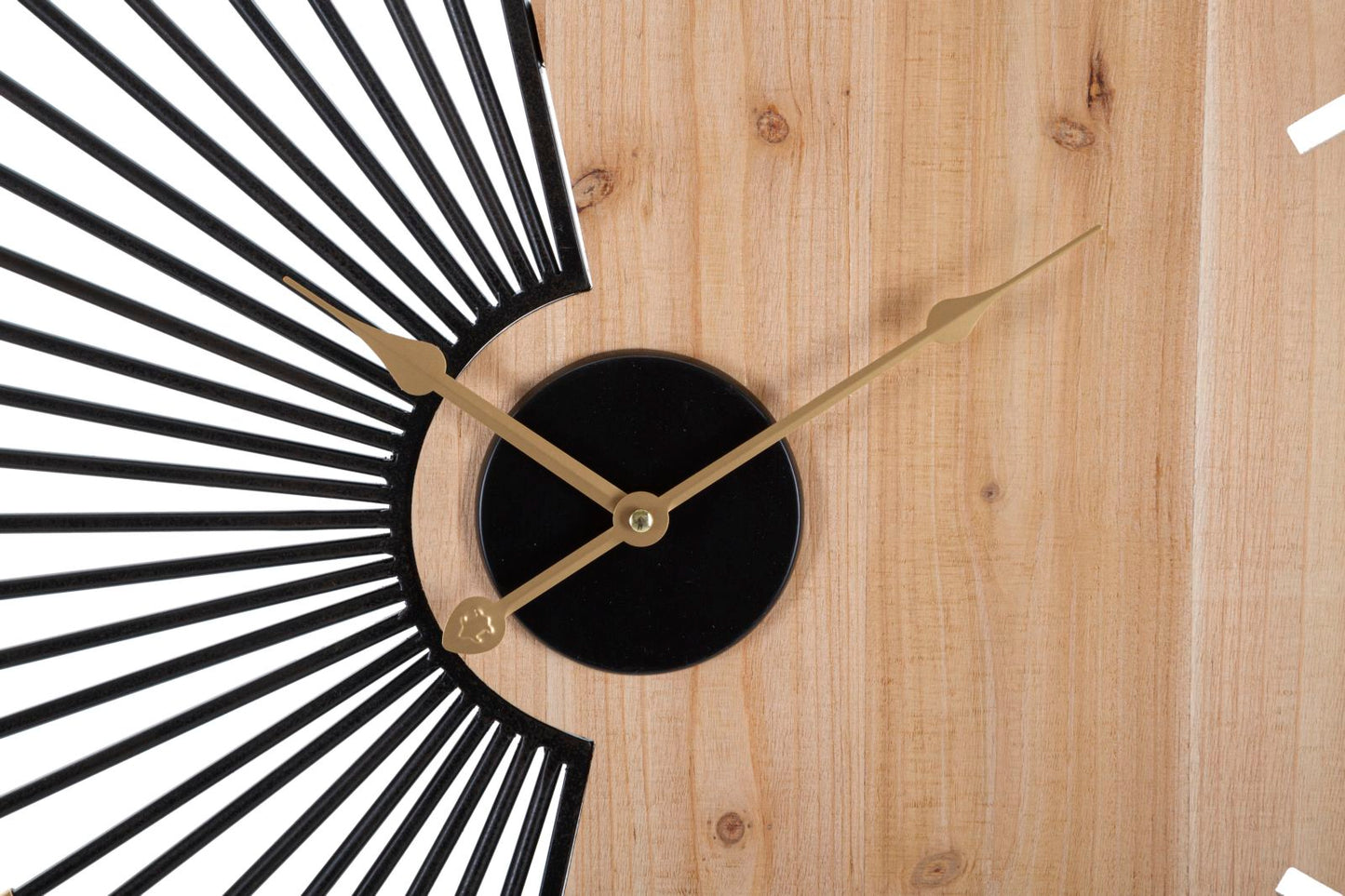 Orologio da Parete Éclat Wood | Orologio Decorativo in Legno e Metallo Nero e Oro | Design Moderno e Geometrico | Ø 60 cm