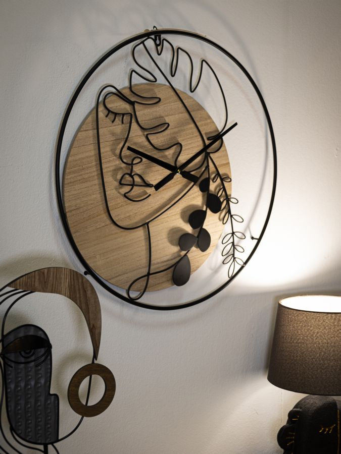 Orologio da Parete ARTEA Nature – Orologio Moderno Decorativo in Legno e Metallo Nero, Design Artistico, Ø 60 cm