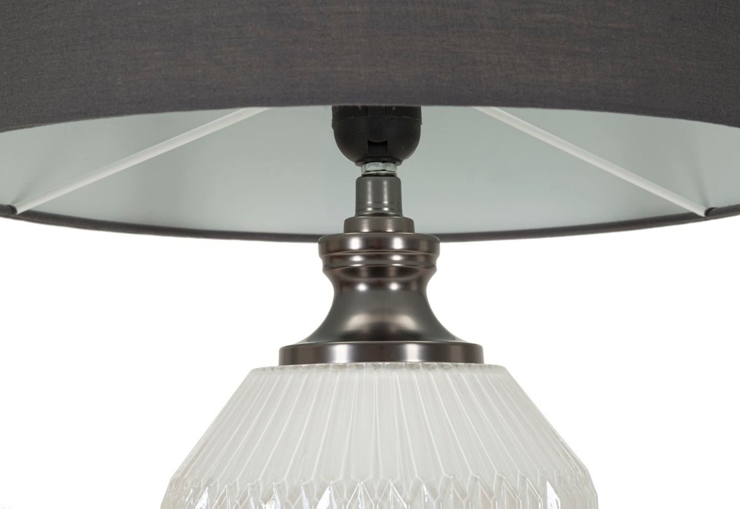 Lampada da Tavolo in Vetro Bianco Rigato con Paralume Grigio – Design Moderno