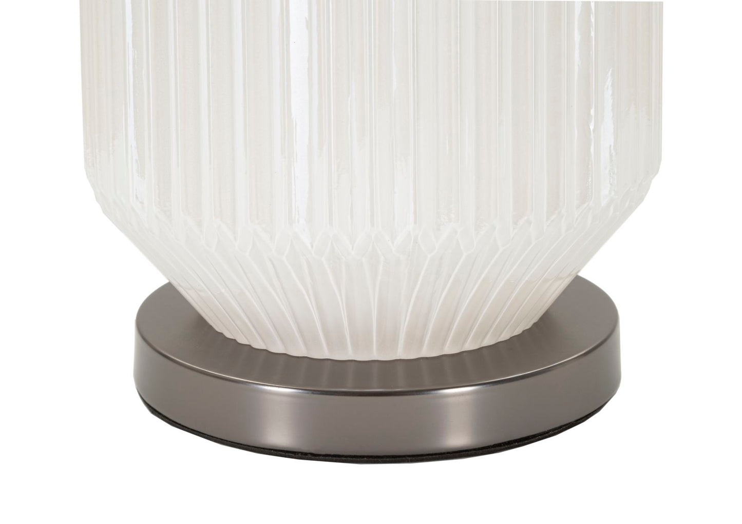 Lampada da Tavolo in Vetro Bianco Rigato con Paralume Grigio – Design Moderno