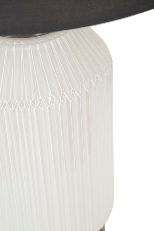Lampada da Tavolo in Vetro Bianco Rigato con Paralume Grigio – Design Moderno