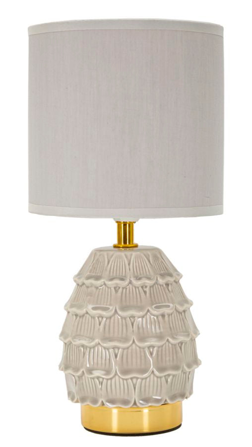 Lampada da Comodino con Base in Ceramica e Paralume in Tessuto Naturale
