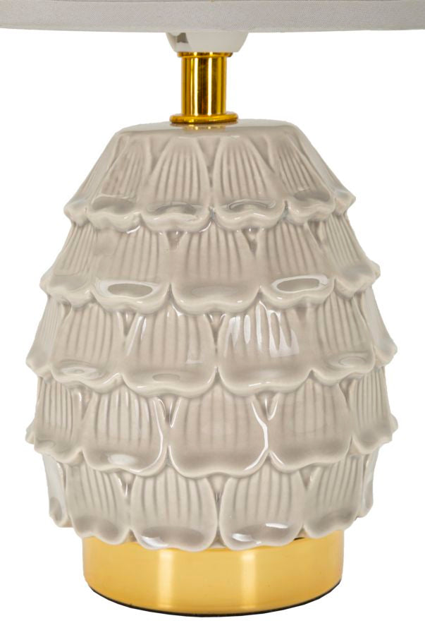 Lampada da Comodino con Base in Ceramica e Paralume in Tessuto Naturale