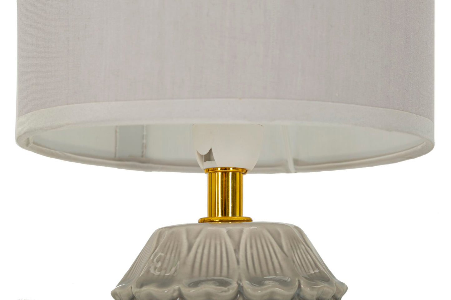 Lampada da Comodino con Base in Ceramica e Paralume in Tessuto Naturale