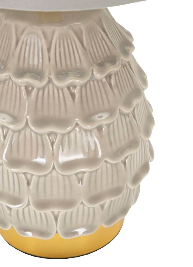 Lampada da Comodino con Base in Ceramica e Paralume in Tessuto Naturale