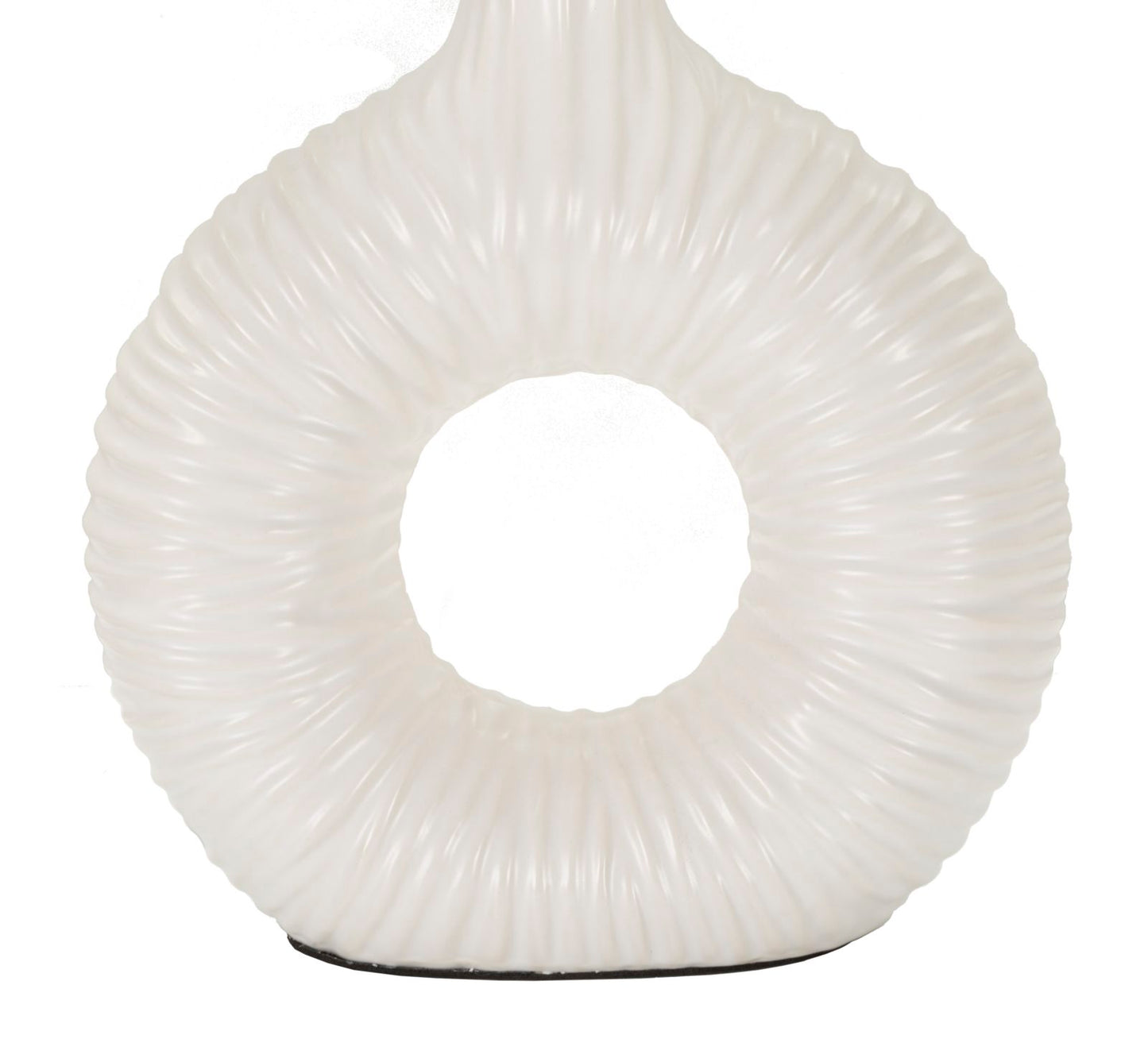Lampada da Tavolo in Ceramica Bianca con Base ad Anello e Paralume in Tessuto