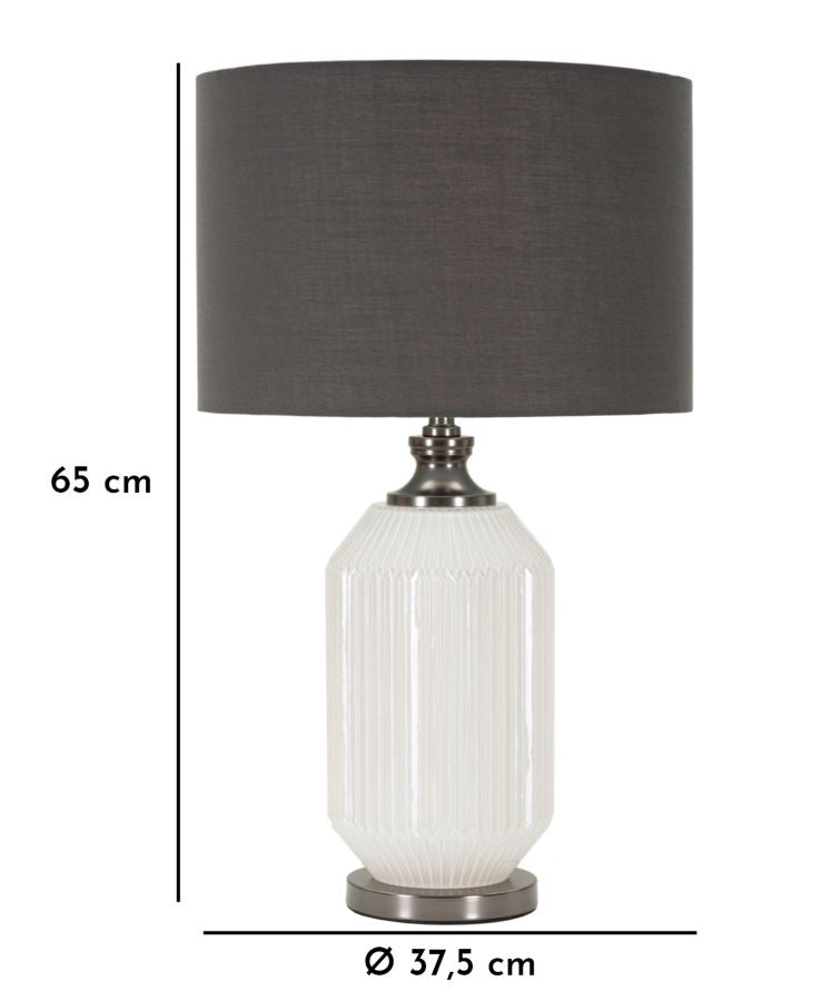 Lampada da Tavolo in Vetro Bianco Rigato con Paralume Grigio – Design Moderno