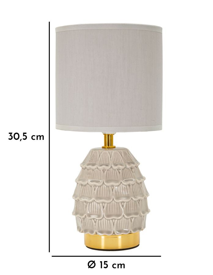 Lampada da Comodino con Base in Ceramica e Paralume in Tessuto Naturale