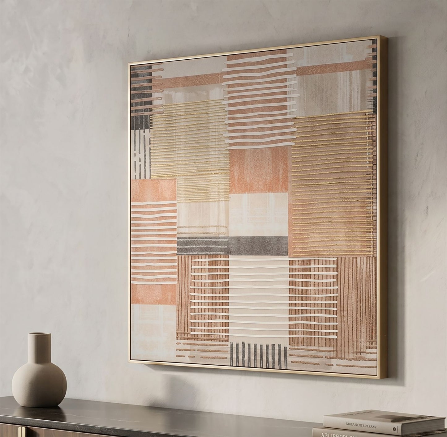 Quadro Astratto Geometrico su Tela con Cornice – Eleganza Contemporanea per Pareti Raffinate