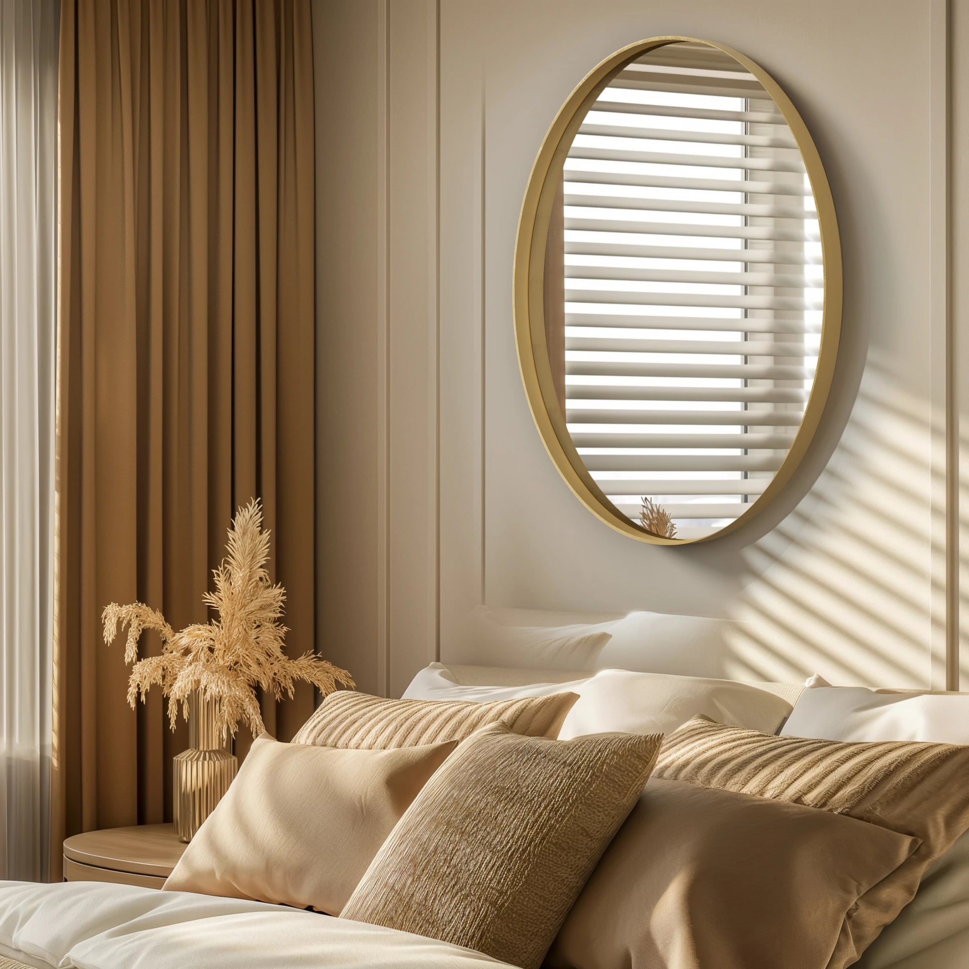 Specchio ovale dorato da bagno e parete, cornice in metallo decorativo moderno - AESSEWOOD 