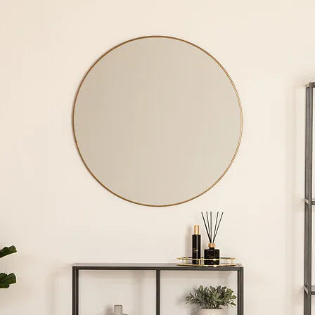 Specchio Tondo Oro Elegance – Design Minimal con Cornice in Metallo per Bagno, Ingresso e Zona Living - AESSEWOOD 