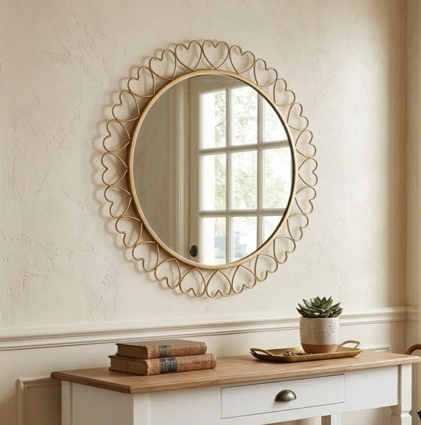 Specchio Hearts Oro – Geometrie Romantiche dal Fascino Senza Tempo