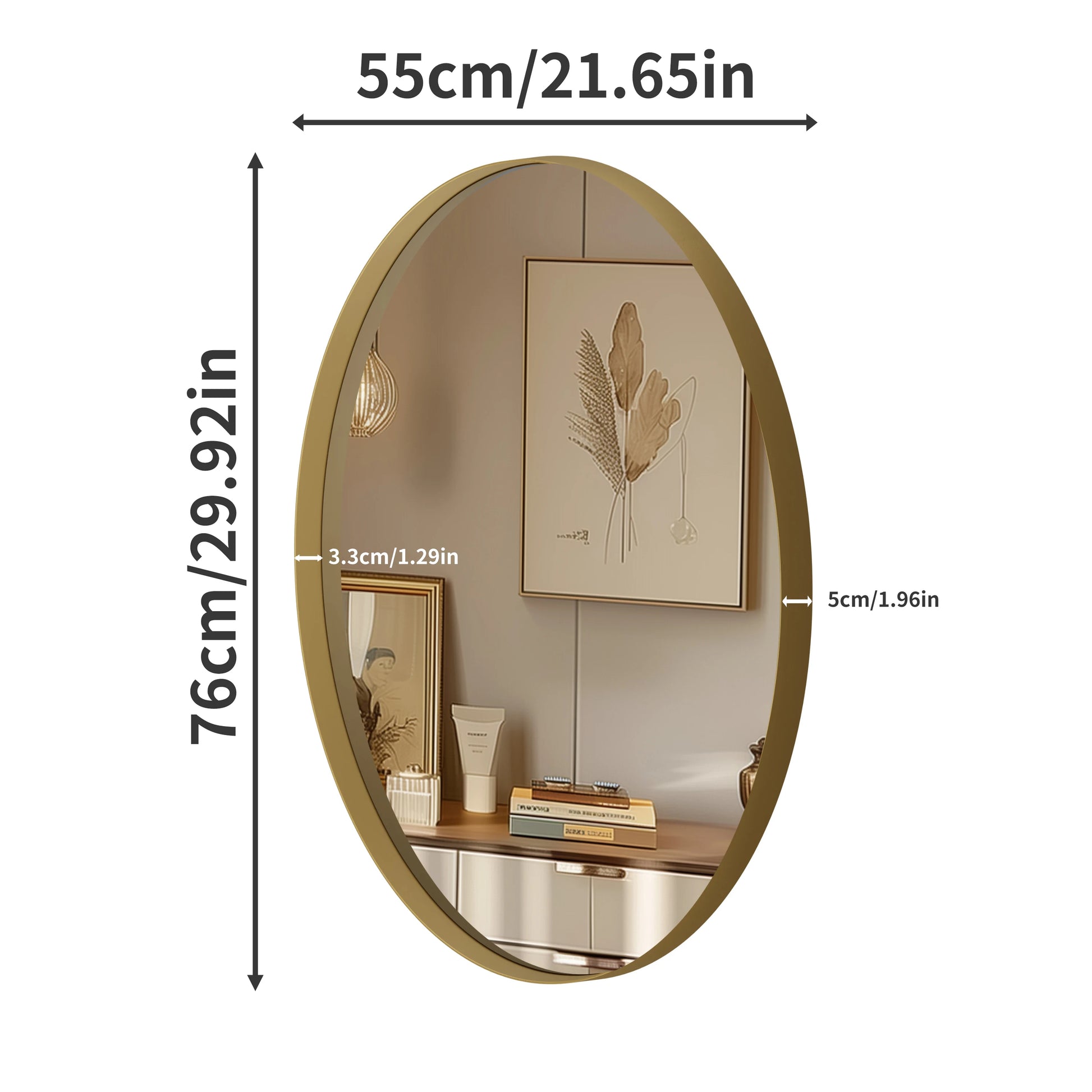 Specchio ovale dorato da bagno e parete, cornice in metallo decorativo moderno - AESSEWOOD 
