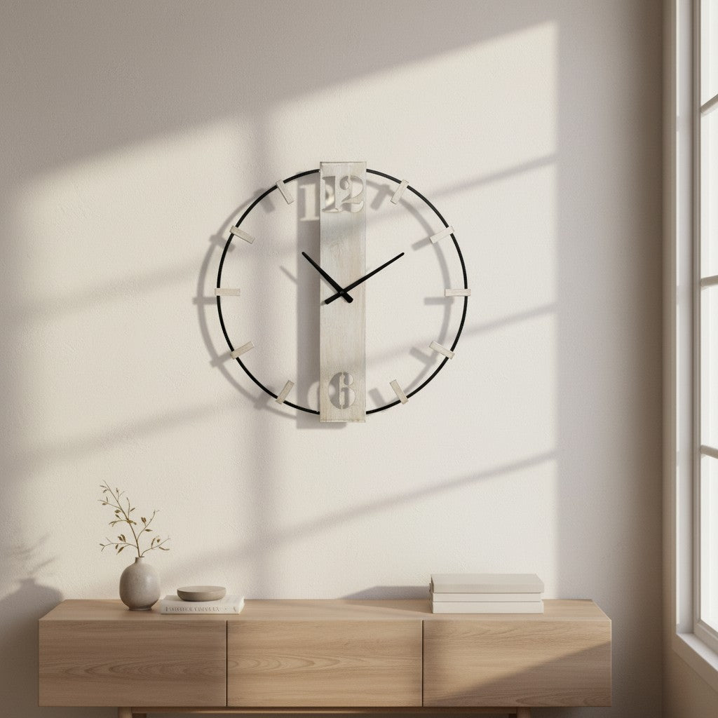 Orologio da Parete “Évora” | Orologio Decorativo Moderno in Metallo e Legno | Design Elegante e Minimal | Arredo Casa | 61×63 cm