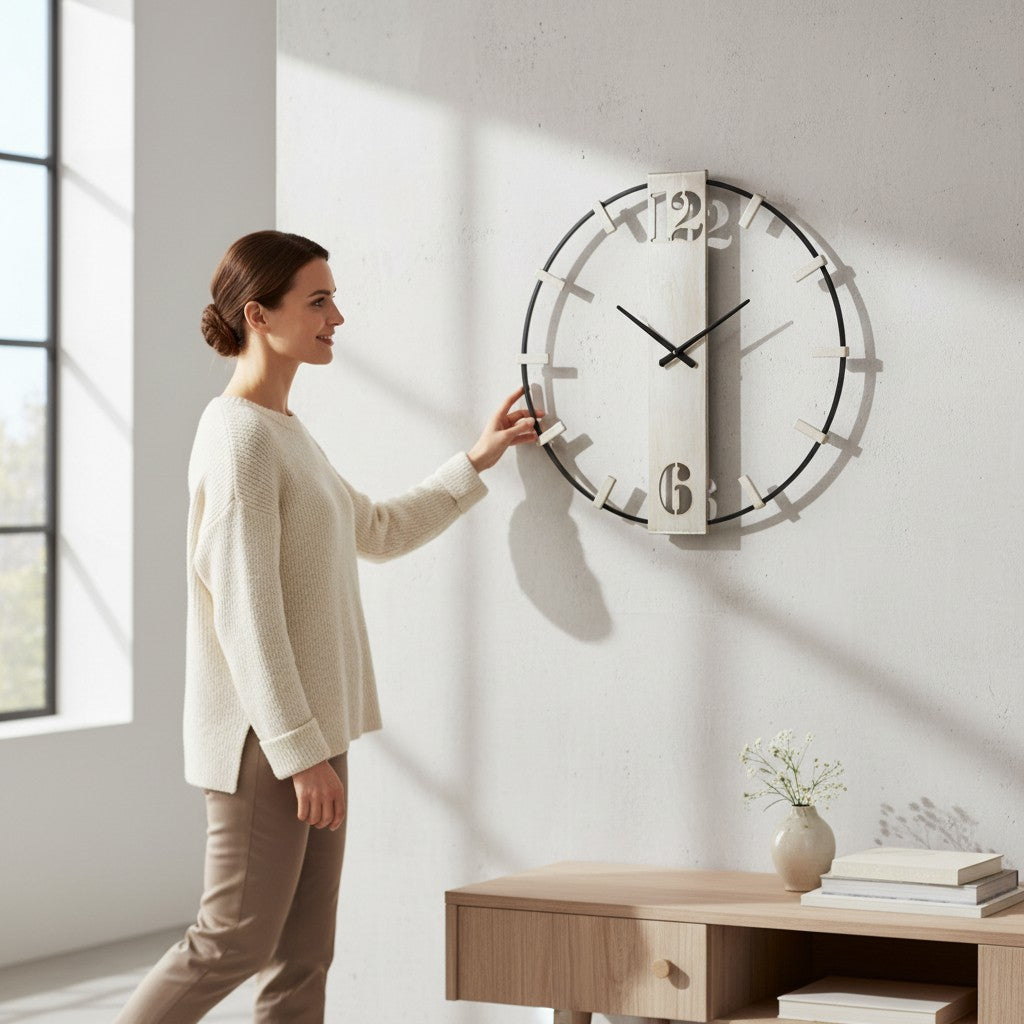 Orologio da Parete “Évora” | Orologio Decorativo Moderno in Metallo e Legno | Design Elegante e Minimal | Arredo Casa | 61×63 cm