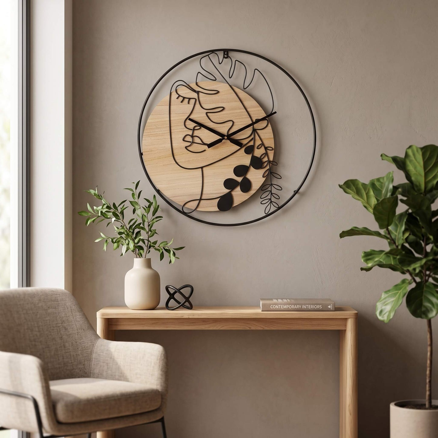 Orologio da Parete ARTEA Nature – Orologio Moderno Decorativo in Legno e Metallo Nero, Design Artistico, Ø 60 cm