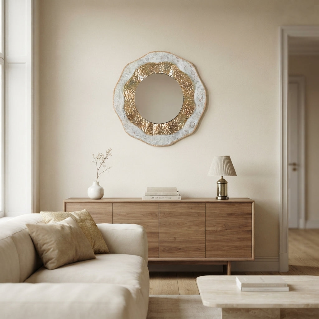 Specchio da Parete “Aurelia” | Specchio Decorativo Oro e Bianco | Design Elegante e Raffinato | Arredo Glamour | Ø 54,5 cm