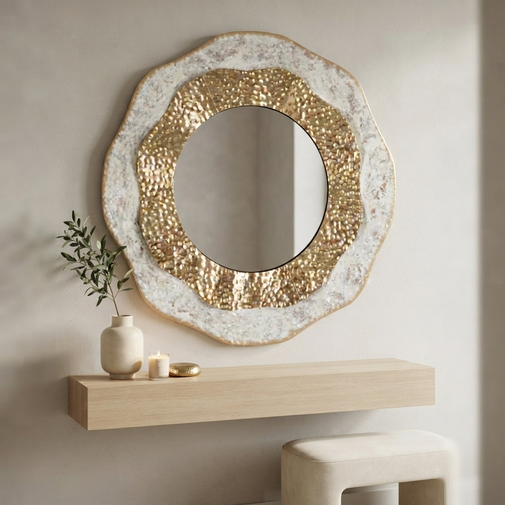 Specchio da Parete “Aurelia” | Specchio Decorativo Oro e Bianco | Design Elegante e Raffinato | Arredo Glamour | Ø 54,5 cm