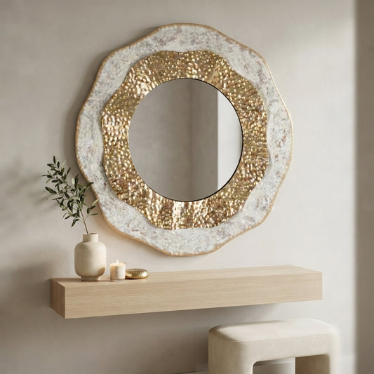 Specchio da Parete “Aurelia” | Specchio Decorativo Oro e Bianco | Design Elegante e Raffinato | Arredo Glamour | Ø 54,5 cm