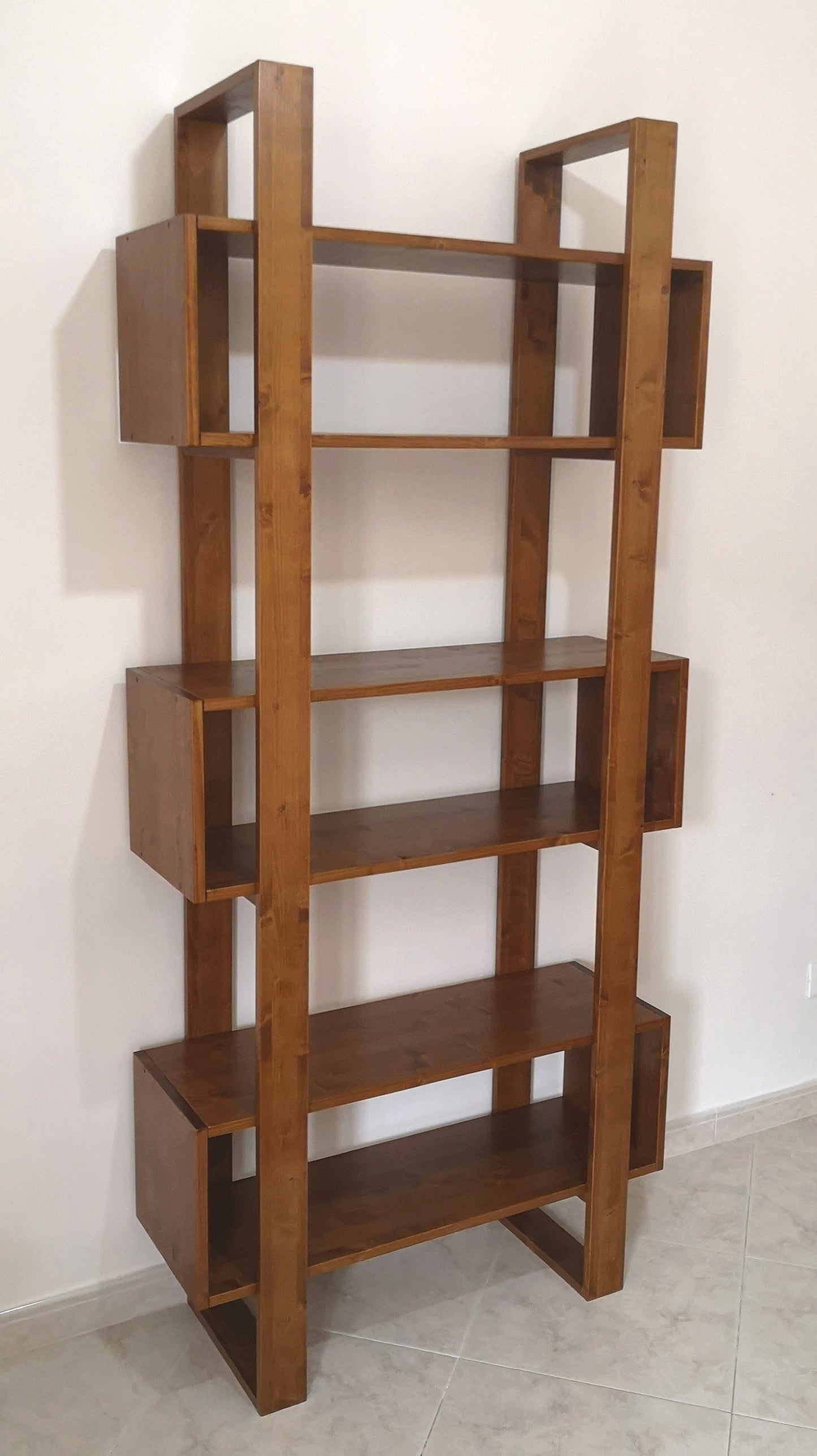 Libreria moderna design vintage scaffale in legno massello noce- PLATONE - AESSEWOOD