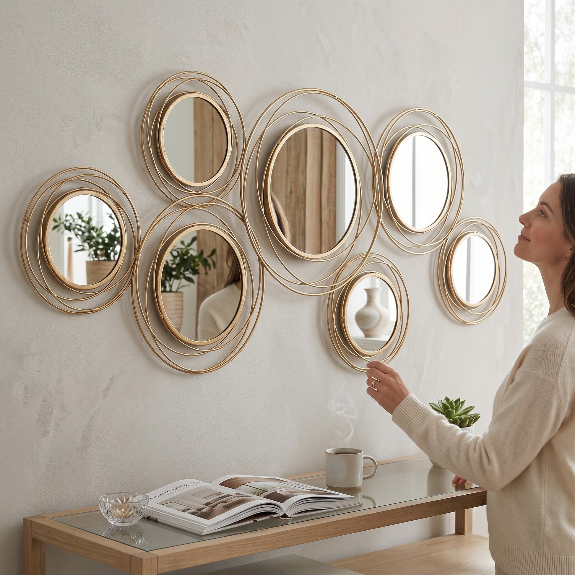 Specchio Gold Round – Geometrie Dorate dal Fascino Senza Tempo - AESSEWOOD 
