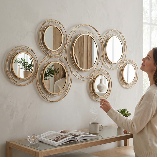 Specchio Gold Round – Geometrie Dorate dal Fascino Senza Tempo - AESSEWOOD 