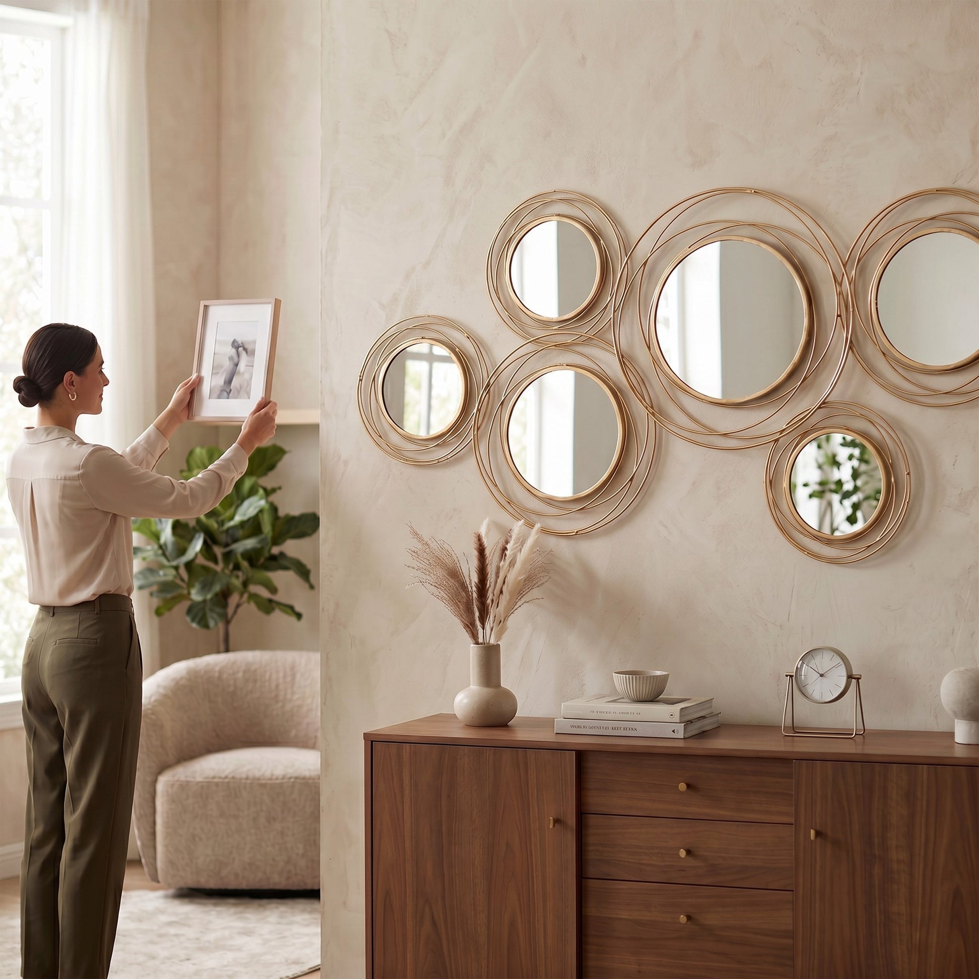 Specchio Gold Round – Geometrie Dorate dal Fascino Senza Tempo - AESSEWOOD 