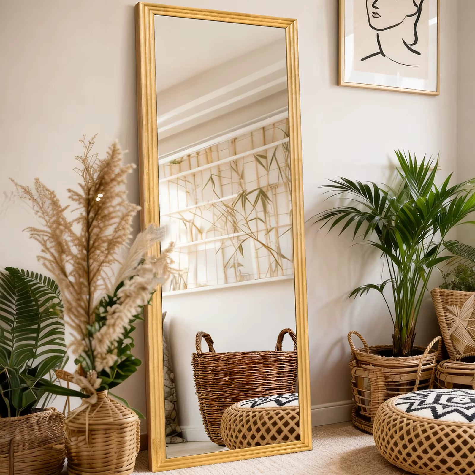 Specchio a Figura Intera in Legno Massello – Cornice Naturale Artigianale 160x50 cm | Eleganza Calda per Ogni Ambiente - AESSEWOOD 
